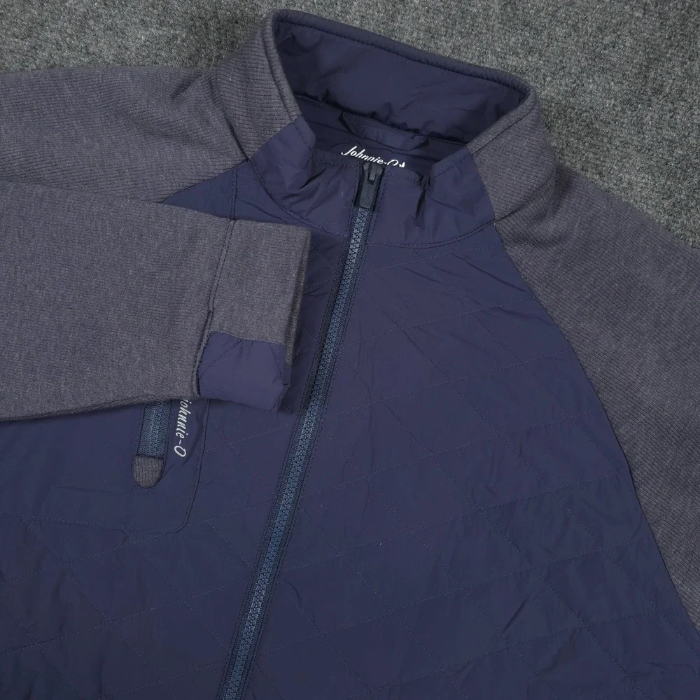 Johnnie O Weller Lightweight Mixed Media Fleece Jacket Mens Navy L Quilted